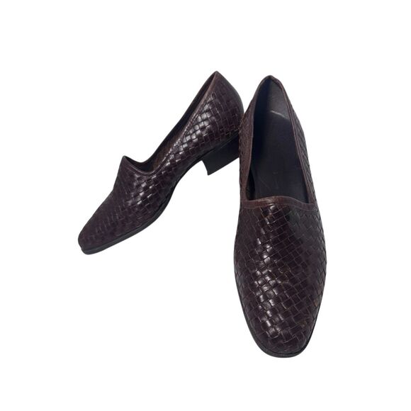 Nicole Women's Brown Leather Woven Slip-on Shoes Vintage Size 9.5 Made in Brazil